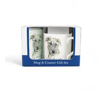 Purely Home Lurcher Mug & Coaster Gift Set - Lifes Better With A Lurcher - Bone China Mug And Glass Coaster Set - Present For Dog Lovers