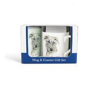 Purely Home Lurcher Mug & Coaster Gift Set - Lifes Better with a Lurcher by Rhiannon Chauncey - Bone China Mug and Glass Coaster Set - Tea/Coffee Present for Dog Lovers