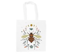 Purely Home Magical Bee Tote Bag - Foliage Mosaic Patterned Insects/Bugs Themed Gift - White Shopping Bag Present for Her