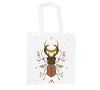 Purely Home Magical Beetle Tote Bag - Foliage Mosaic Patterned Insects/Bugs Themed Gift - White Shopping Bag Present for Her