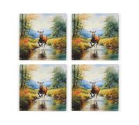 Purely Home Majestic Deer Coasters - Rural Game Animals Set Of 4 Square Ceramic Coasters