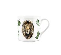 Purely Home Majestic Lion & Exotic Jungle Leaves - Fine Bone China White Mug Coffee/Tea Present Gift for Animal Lovers