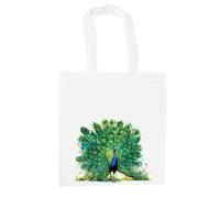 Purely Home Majestic Peacock Tote Bag - Green/Blue/Yellow Exotic Feathered Birds Accessories Gift - White Shopping Bag Present for Her