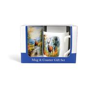 Purely Home Majestic Stag Mug & Coaster Set - Rural Game Animals Countryside Gifts