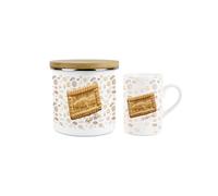 Purely Home Malted Milk Mug & Canister Gift Set - Novelty Gifts for Foodies - Ceramic Mug & Enamel Biscuit Tin/Cookie Jar Present