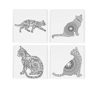 Purely Home Mandala Cat Design Ceramic Coaster Set - Black & White Tableware Gifts For Cat Lovers - Square Drinks Coasters 4 Pack