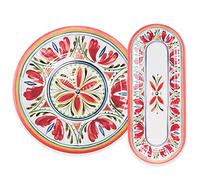 Purely Home Mediterranean - Outdoor/Camping/Picnic - Melamine/Plastic 2 Piece Nibbles Serving Tray Set