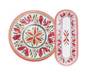 Purely Home Mediterranean - Outdoor/Camping/Picnic - Melamine/Plastic 2 Piece Nibbles Serving Tray Set