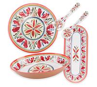 Purely Home Mediterranean Melamine Oval Bowl, Oval Tray, Round Platter & Salad Servers Set, Red