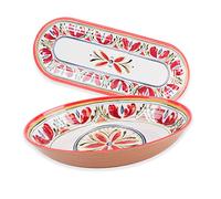 Purely Home Mediterranean - Outdoor/Camping/Picnic - Melamine/Plastic Oval Serving Bowl & Oval Tray Set