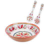 Purely Home Mediterranean Melamine Salad Bowl & Salad Servers Set, Red