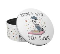Purely Home Mental Bake Down Large Cake Tin - Funny Skeleton Themed Kitchen Gifts for Halloween - Round Metal Storage Container for Baking 23 x 10cm