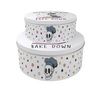 Purely Home Mental Bake Down Set Of 2 Cake Tins Gift - Funny Halloween Themed Nesting Round Large & Medium Metal Storage Containers For Baking
