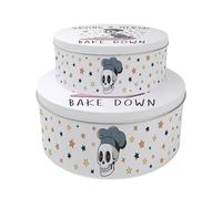 Purely Home Mental Bake Down Set of 2 Cake Tins Gift - Funny Halloween Themed Nesting Round Large & Medium Metal Storage Containers for Baking