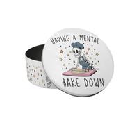 Purely Home Mental Bake Down Small Cake Tin - Funny Skeleton Themed Kitchen Gifts - Round Metal Storage Container For Baking 18 X 7Cm