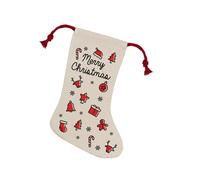 Purely Home Merry Christmas Icons Stocking - Novelty Xmas Gift/classic Décor Linen-Style With Red Drawstring Ties
