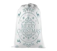 Purely Home Merry Christmas Present Bag - Novelty Xmas Santa Sack White/icy Blue With Drawstring Ties