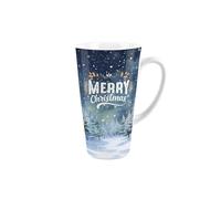 Purely Home Merry Christmas Tall Latte Mug - Ceramic Winter Night Scene Tea/Coffee Present Gift