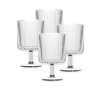 Purely Home Mesa Clear Plastic/Acrylic 15oz Ribbed Drinking Goblet Set - for Camping & Picnics (4)