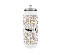 Purely Home Midwife Flask with Straw - Novelty Gifts for Midwives - Reusable Stainless-Steel Cold Drinks Travel Mug 500ml (17 fl oz)