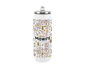 Purely Home Midwife Flask with Straw - Novelty Gifts for Midwives - Reusable Stainless-Steel Cold Drinks Travel Mug 500ml (17 fl oz)