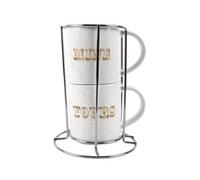 Purely Home Mine & Yours Stacking Mugs Set - Small Ceramic Cups With Stand, Couples Gifts