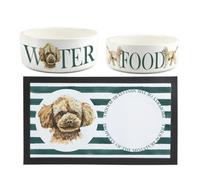 Purely Home Miniature Poodle Pet Mat, Food & Water Bowl Set