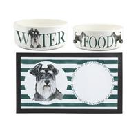 Purely Home Miniature Schnauzer Pet Mat, Food & Water Bowl Set