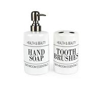 Purely Home Minimalist Bathroom Set - Refillable Ceramic Soap Dispenser & Toothbrush Holder