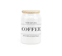 Purely Home Minimalist Ceramic Coffee Canister - Simplistic Black & White Kitchen Food Storage Container & Wooden Lid 600ml (14.5cm x 9.5cm)