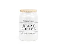 Purely Home Minimalist Ceramic Decaf Coffee Canister - Simplistic Black & White Kitchen Food Storage Container & Wooden Lid 600ml (14.5cm x 9.5cm)