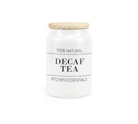 Purely Home Minimalist Ceramic Decaf Tea Canister - Simplistic Black & White Kitchen Food Storage Container & Wooden Lid 600ml (14.5cm x 9.5cm)