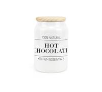 Purely Home Minimalist Ceramic Hot Chocolate Canister - Simplistic Black & White Kitchen Food Storage Container & Wooden Lid 600ml (14.5cm x 9.5cm)