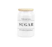 Purely Home Minimalist Ceramic Sugar Canister - Simplistic Black & White Kitchen Food Storage Container & Wooden Lid 600ml (14.5cm x 9.5cm)