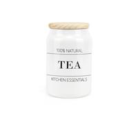 Purely Home Minimalist Ceramic Tea Canister - Simplistic Black & White Kitchen Food Storage Container & Wooden Lid 600ml (14.5cm x 9.5cm)