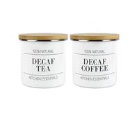 Purely Home Minimalist Kitchen Essentials Decaf Tea & Decaf Coffee Storage Canisters Set - Modern Black & White Decor - Enamel Hot Drinks Storage Containers