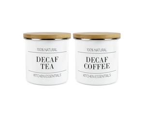 Purely Home Minimalist Kitchen Essentials Decaf Tea & Decaf Coffee Storage Canisters Set - Modern Black & White Decor - Enamel Hot Drinks Storage Containers