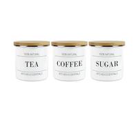 Purely Home Minimalist Kitchen Essentials Tea Coffee & Sugar Storage Canisters Set - Modern Black & White Decor - Enamel Hot Drinks Storage Containers