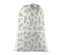 Purely Home Mistletoe & Berries Present Bag - Novelty Xmas Santa Sack White/red/green With Drawstring Ties
