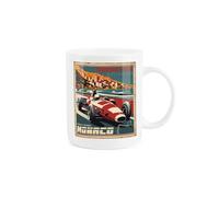 Purely Home Monaco Grand Prix Mug - Retro Poster Style Race Car Gift/Present Cup - Tea/Coffee White Bone China Mug
