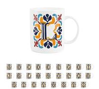 Purely Home Moroccan Tile Red & Navy Blue Letter L Mug - White Initial Personalised Alphabet Tea Coffee Bone China Mug