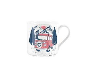 Purely Home Mountain Sunset Campervan Mug - Fine Bone China White Garden Coffee/Tea Present Gift