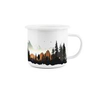 Purely Home Mountains Scenic Silhouette Enamel Mug - Camping Gift Durable Hot Drinks White Outdoor Cup - Travel Picnics Home Hiking