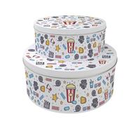 Purely Home Movie Icons Set of 2 Cake Tins Gift - Films & Theatre Themed Nesting Round Large & Medium Metal Storage Containers for Cakes and Baking
