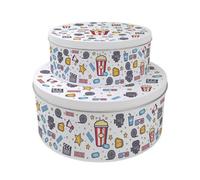 Purely Home Movie Icons Set Of 2 Cake Tins Gift - Films & Theatre Themed Nesting Round Large & Medium Metal Storage Containers For Baking