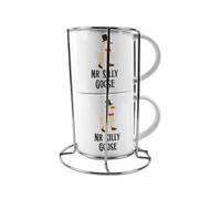Purely Home Mr & Mr Stacking Mugs Set - Silly Goose Novelty Gifts For Couples Ceramic Cups Set Of 2 With Metal Stand