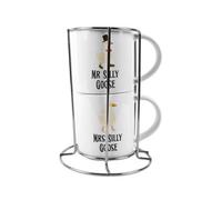 Purely Home Mr & Mrs Stacking Mugs Set - Silly Goose Novelty Gifts For Couples Ceramic Cups Set Of 2 With Metal Stand