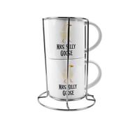 Purely Home Mrs & Mrs Stacking Mugs Set - Silly Goose Novelty Gifts For Couples Ceramic Cups Set Of 2 With Metal Stand