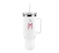 Purely Home Mrs' Pink Bow Tie Design - 40Oz Stainless Steel Xl Travel Cup With Straw And Lid