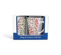 Purely Home Mug & Coaster Gift Set - Autumn Acorns Ceramic Latte Cup and Glass Coaster Set - Tea/Coffee Present
